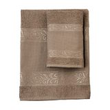 Filet - Set van 2 badstof badhanddoeken met Aida-stoffen inzetstuk om op te borduren, 60 x 105 cm en 40 x 55 cm, gezicht en gastendoekje, hoogwaardige badstof, Made in Italy, bruin touw