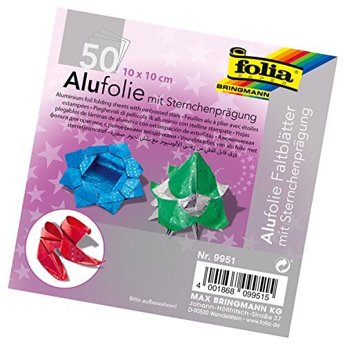 Folia 9951 - Vouwbladen van aluminiumfolie met sterretjesreliëf 10 x 10 cm, 100 g/m², 50 vellen, diverse kleuren - ideaal voor het vouwen van papier en voor andere creatieve knutselwerk