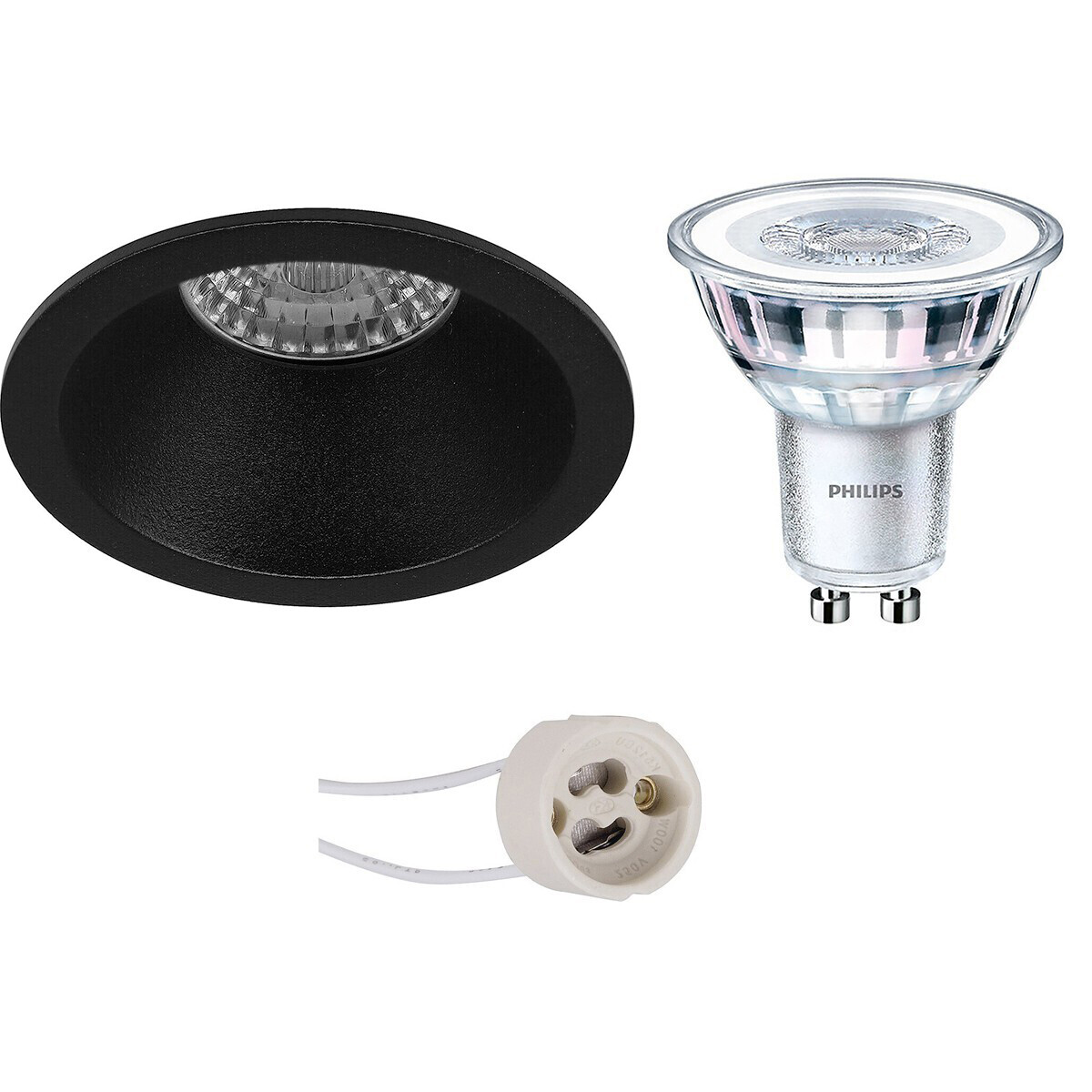 BES LED LED Spot Set - Pragmi Pollon Pro - GU10 Fitting - Inbouw Rond - Mat Zwart - Verdiept - Ø82mm - Philips - CorePro 827 36D - 5W - Warm Wit 2700K - Dimbaar