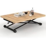 Idmarket – Table basse extensible relevable 100-160 cm – Rectangulaire bois et métal noir – Design industriel – Pour 4-8 personnes