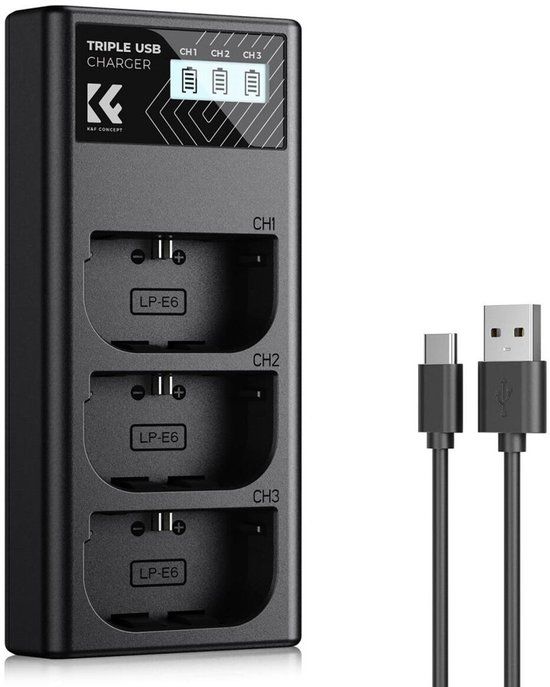 K&F Concept Drievoudige acculader voor de Canon LP-E6NH