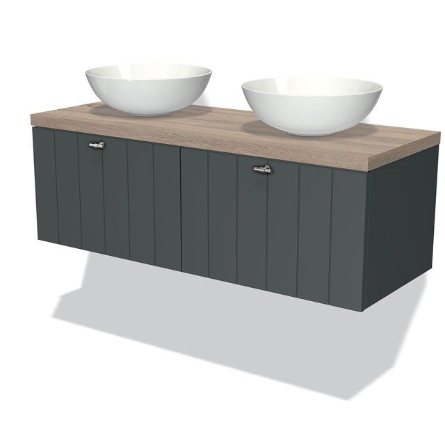 Maxaro Badkamermeubel voor Waskom 120cm Modulo Plato Donkergrijs 2 Lades Lamel Eiken Blad