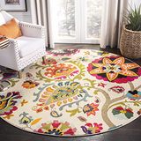 SAFAVIEH Boho Chic tapijt voor woonkamer, eetkamer, slaapkamer - Monaco Collection, korte pool, ivoor en multi, 120 x 120 cm
