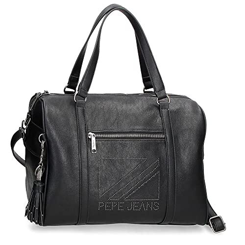 Pepe Jeans Donna handtas Bowling zwart 34 x 23 x 17 cm kunstleer, Blanco Y Gris, bowlingtas