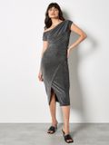 Apricot Midi-jurk met gedrapeerde schouder en glans