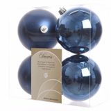 Decoris Boules de Noël - 8x pc - bleu foncé - 10 cm - plastique - décoration de Noël -