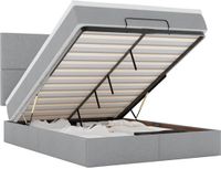 vidaXL Ottoman Bed with Mattress and LEDs - 140x190cm - Light Grey Fabric