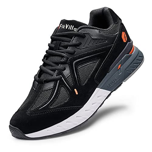 FitVille Hardloopschoenen Heren Extra Brede Trainers Sportschoenen Breed Fitness Schoenen Comfortabele Sneakers Schoenen Zwart 46 EU