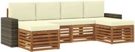 vidaXL - Bank loungeset - 6 zitplekken - Natuurlijk en crème - Acacia hout