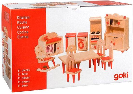 Goki Poppenhuis Meubeltjes Keuken - Houten Keuken Set voor Poppenhuispoppen