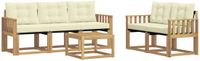 vidaXL Bank loungeset 5 zitplekken Wit en crème Acacia hout Inclusief tafel