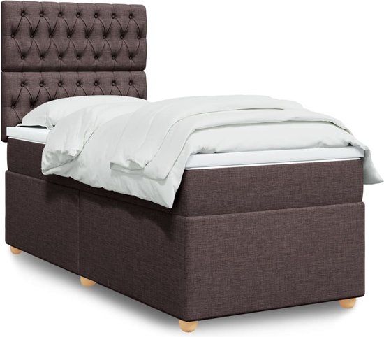 vidaXL Boxspring met matras stof donkerbruin 100x200 cm
