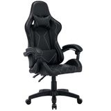 BAKAJI Gamingstoel, bureau, huis, kunstleer, rugleuning met lendenkussen, hoofdsteun 360 graden draaibaar, in hoogte verstelbaar, basis 5 wielen met voetensteun (zwart)
