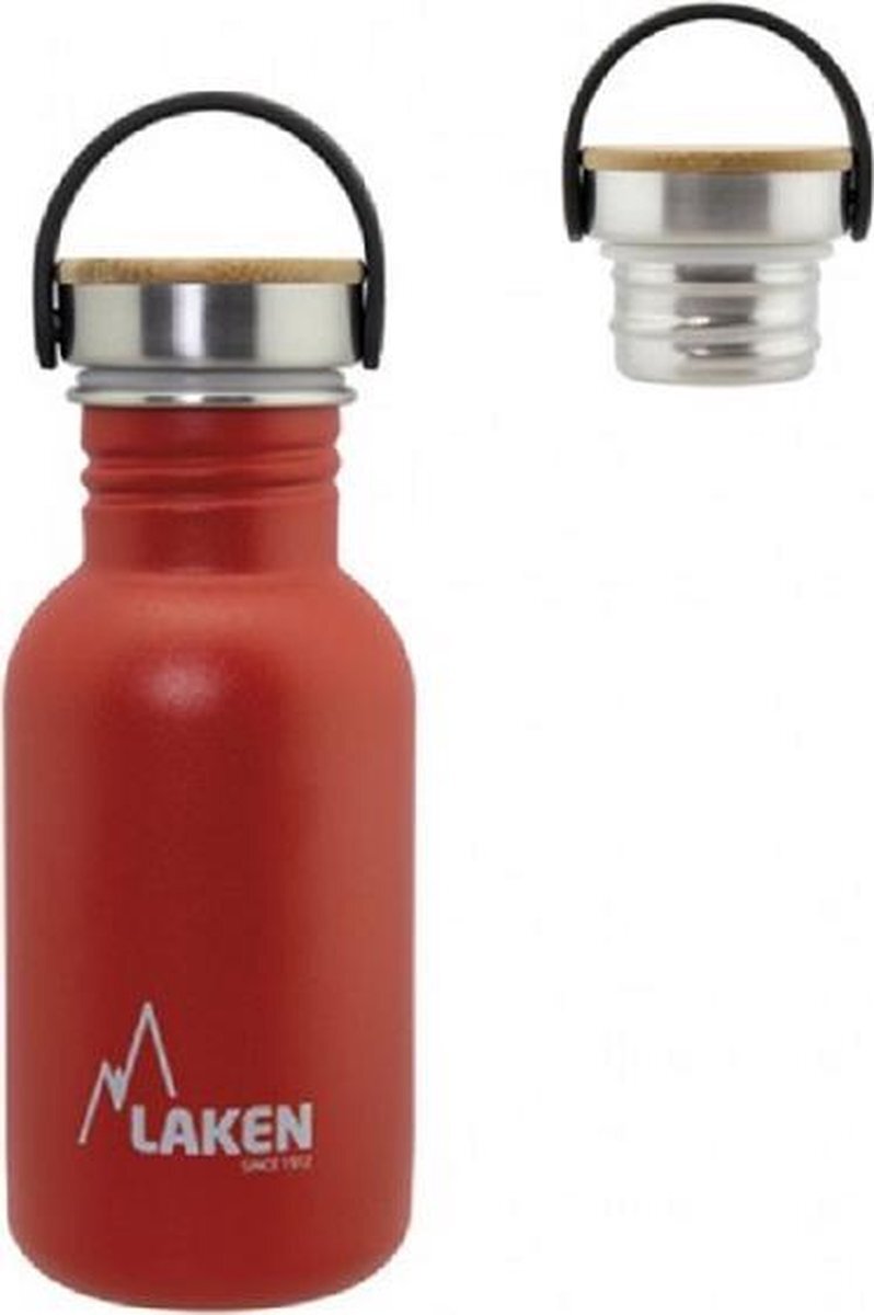 Laken RVS fles Basic Steel Bottle 500ml ,Bamboo S/S Cap - Rood rood