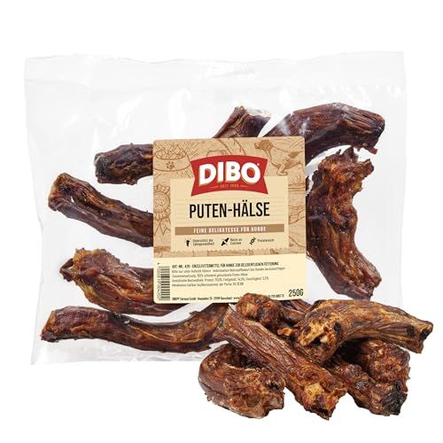 DIBO Kalkoenhals, 250 g zak, kleine natuurkauwsnack of lekkernij voor tussendoor, hondenvoer, kwaliteitskauwartikelen zonder chemicaliën