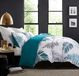 SLEEPBELLA Dekbedovertrekset, katoen, draaddichtheid 600, wit blad met bloemenpatroon, omkeerbaar (kingsize, pauwblauwblad)