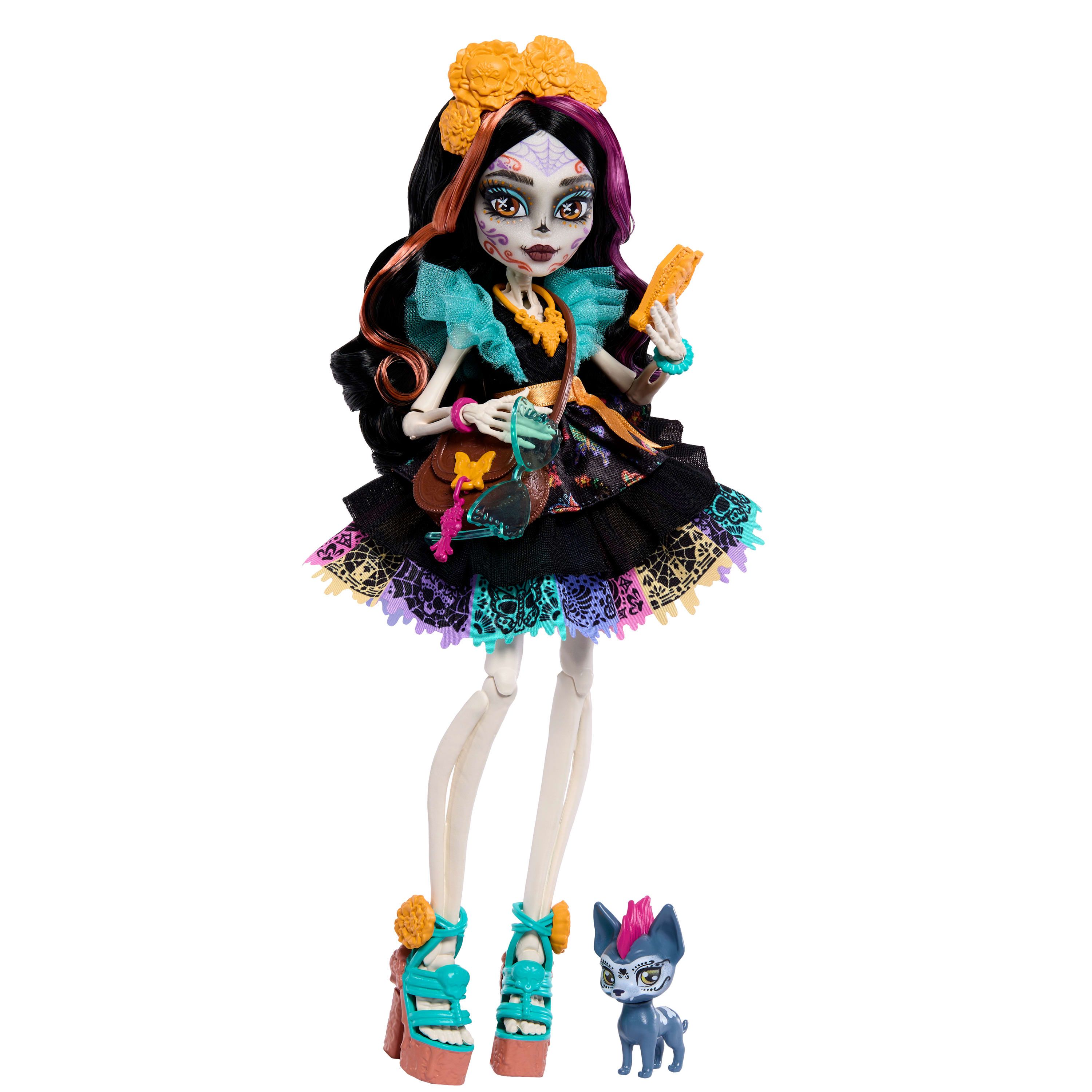 Monster High Skelita Calaveras Modepop met Huisdier Candelita en Accessoires