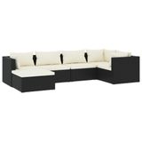 vidaXL 7-delige Loungeset met kussens, polyrattan, zwart