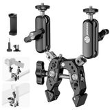 NEEWER Heavy Duty Super Clamp met twee 360° Dual Ball Head Magic Arms, 1/4" 3/8" schroefdraden, telefoon & actie camera mount adapter voor plat/rond oppervlak compatibel met GoPro DJI Insta360 DSLR