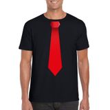 Bellatio Decorations Zwart t-shirt met rode stropdas heren XL
