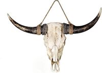 Gilde Skull Buffel Schedel Wanddecoratie - Polyresin - Wit/Beige/Bruin - 24 cm