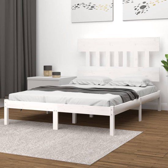 vidaXL Bedframe Massief Hout Wit 200x200 cm