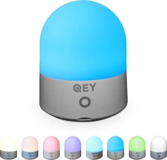QEY - USB Oplaadbaar Nachtlampje 8 Instelbare Kleuren - LED verlichting - Leeslamp - Tafellamp - Bedlamp voor Baby, Kinderen & Volwassenen - Kinderkamer - Dimbaar - Touch Control - Multi kleur & Wit licht - RGB Nachtlamp