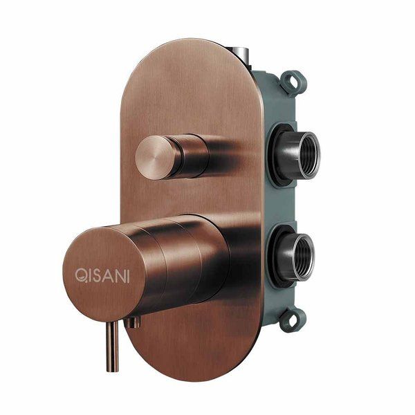 Qisani Flow thermostatische 2-wegs inbouwkraan Geborsteld Copper 25611.05