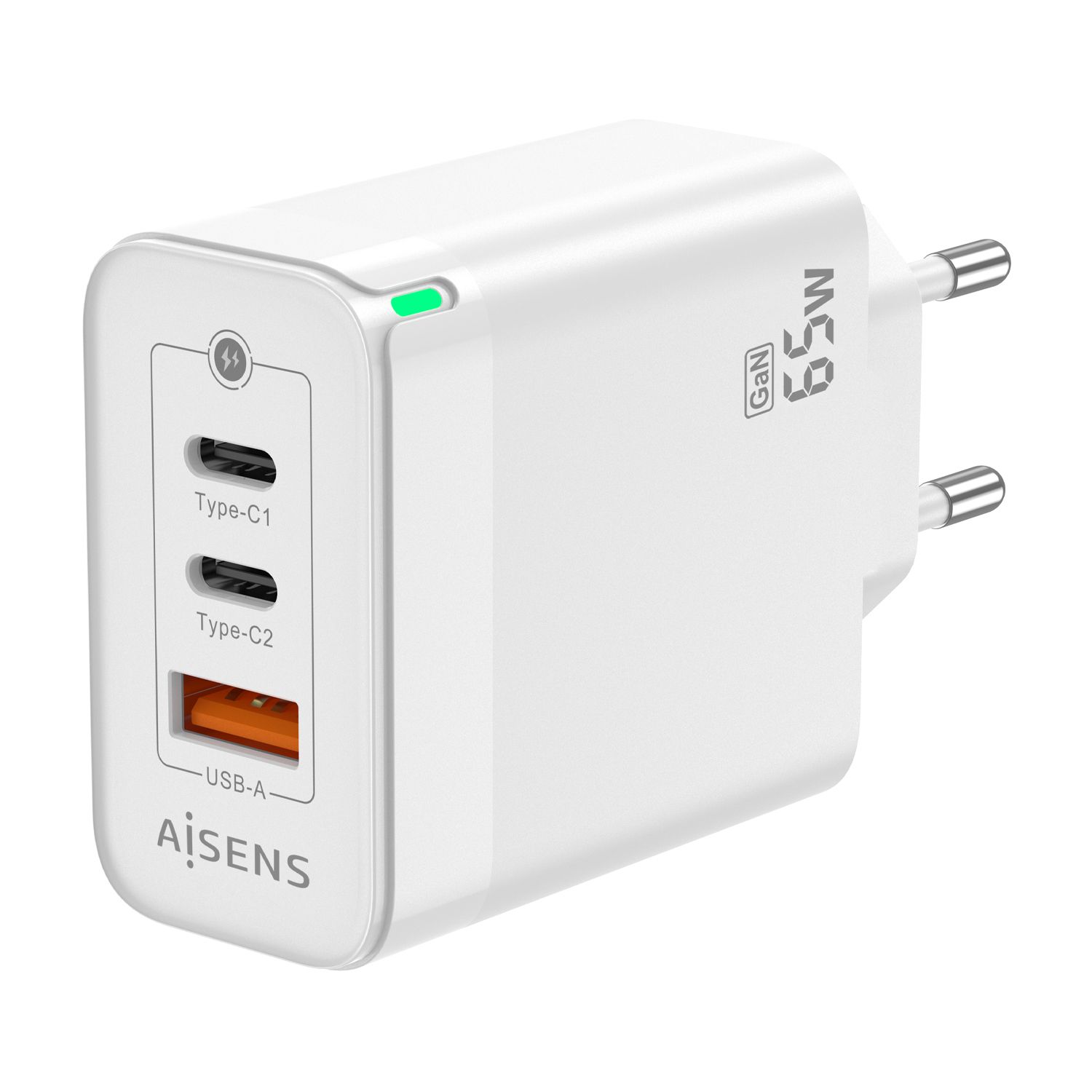 AISENS ASCH-65W3P007-W - 65W USB-C GaN Charger - White