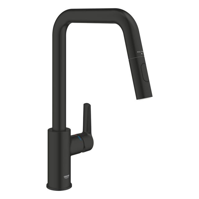 GROHE QuickFix Start Keukenkraan - Matte Black - Uittrekbare Handdouche - 2 Straalsoorten