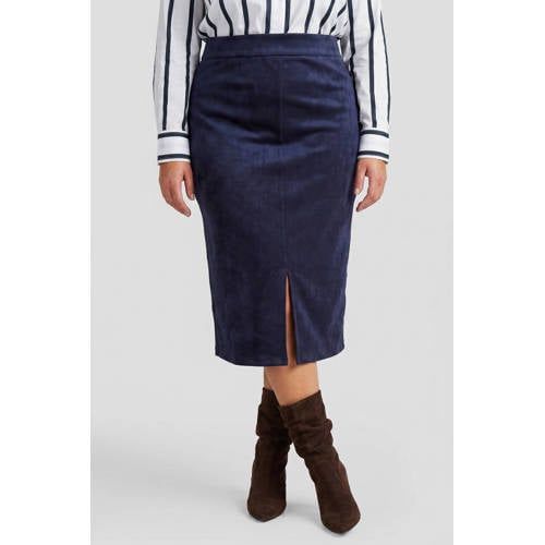 Exxcellent Suèdelook Midi Rok Plus Size - Donkerblauw