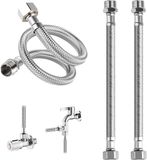 Merkloos / Sans marque BeiJingLiangPinJiaZuoKeJiWenHuaFaZhanYouXianGongSi Set van 2 flexibele slangen 3/8 inch (60 cm: 30 + 30 cm), roestvrijstalen armatuur, draaibare aansluiting, ideaal voor kraan, hoekafsluiter en wastafel
