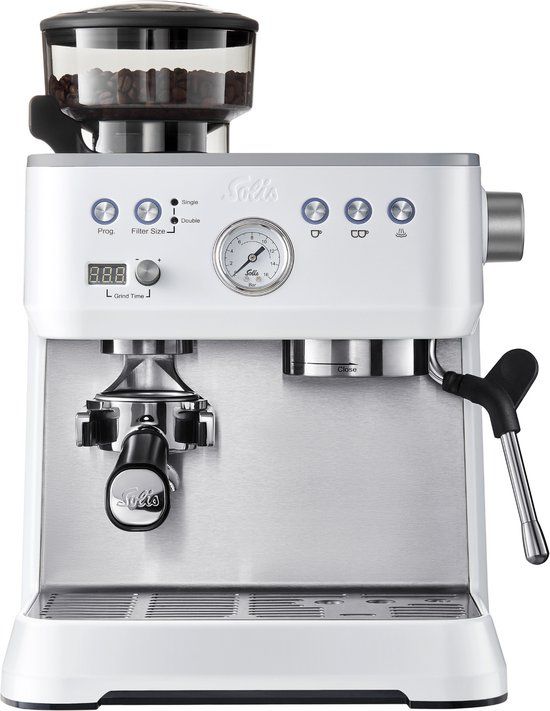 Solis Grind & Infuse Perfetta Pistonmachine - Espressomachine met Maler - RVS Koffiemachine met Ingebouwde Bonenmaler - Wit