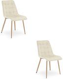 Leobert Chaise - Tweedelig - Lichtbeige veloursstof / Eikenhouten poten - Set van 2