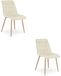 Leobert Chaise - Tweedelig - Lichtbeige veloursstof / Eikenhouten poten - Set van 2