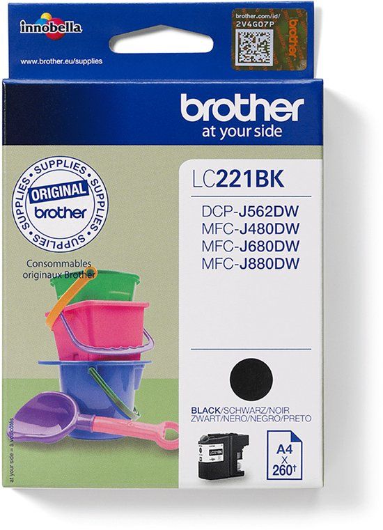 Brother LC-221BK Zwart Inktcartridge - Origineel - 260 Pagina's - 4977766747318