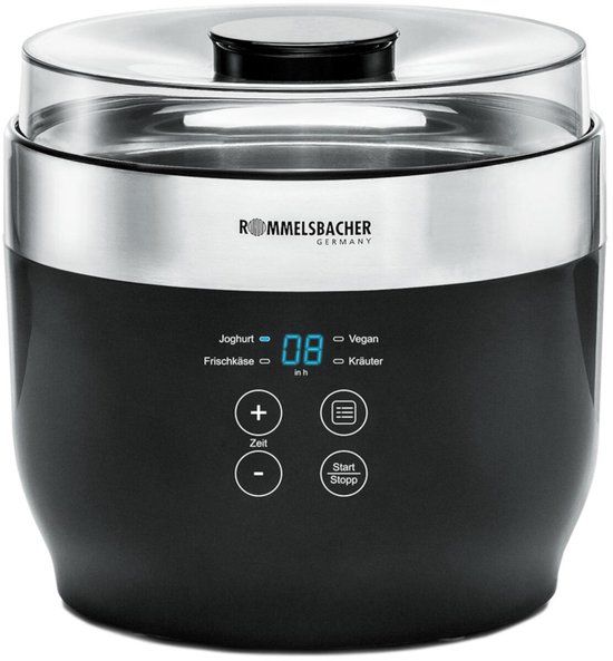 Rommelsbacher JG 80 Yogurt Maker - 1.2L, Black & Stainless Steel, 20W