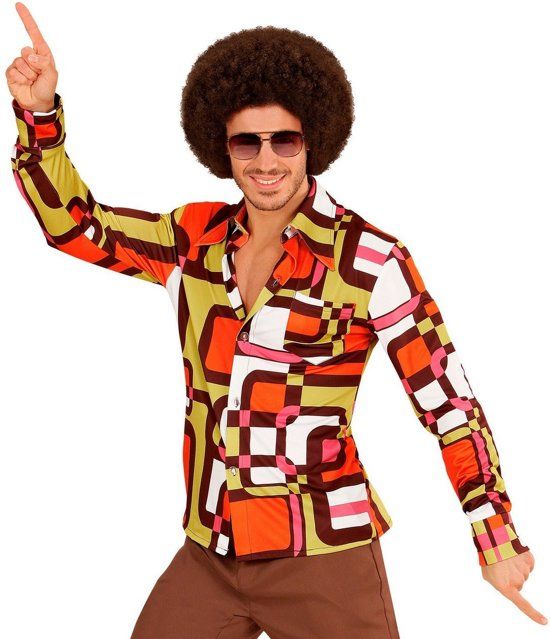 Hippie Kostuum Groovy Garry 70s Heren Shirt, Buizen Man XXL Carnaval kostuum Verkleedkleding