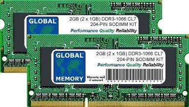 GLOBAL MEMORY 2GB (2 x 1GB) DDR3 1066MHz PC3-8500 204-PIN SODIMM GEHEUGEN RAM KIT VOOR INTEL IMAC (VROEG/MIDDEN/LAAT 2009 - MIDDEN 2010) & INTEL MAC MINI (VROEG/MIDDEN/LAAT 2009 - MIDDEN 2010)