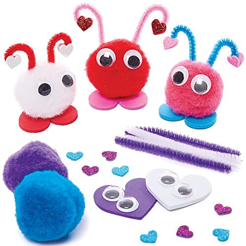 Baker Ross FX340 Lieveheersbeestje Pom Pom decoratie sets - Set van 10, Valentijn knutselset voor kinderen