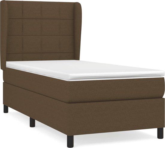 vidaXL Boxspring met Matras Stof Donkerbruin 90x200 cm