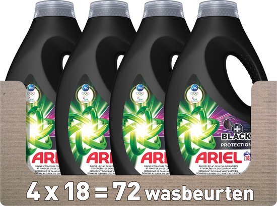 Ariel Vloeibaar Wasmiddel +Revitablack - Voor Zwarte en Donkere Kleuren - 4 x 18 Wasbeurten - Voordeelverpakking