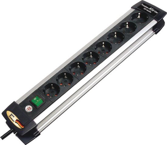 Brennenstuhl Premium-Alu-Line stekkerdoos 8-voudig met schakelaar en 3m kabel, zilver/zwart
