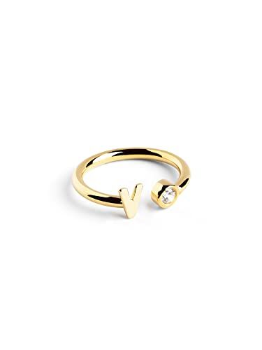 Singularu - Gepersonaliseerde ring Letter Diamond Gold - damessieraden