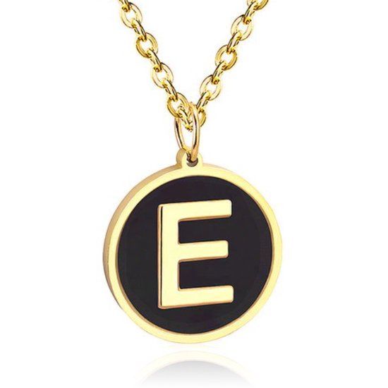 Cilla Jewels Goudkleurige Dames Schakelketting met Zwarte Kettinghanger Letter E