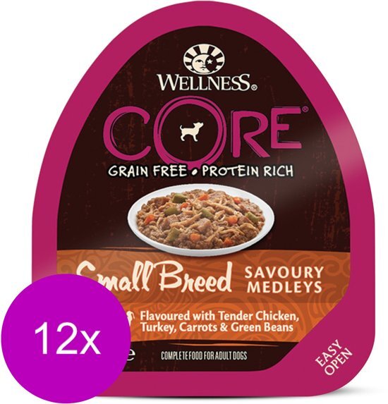 Wellness Core Small Breed Savoury Medleys 85 g - Hondenvoer - 12 x Kip&Kalkoen