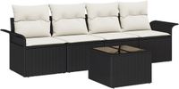 vidaXL Tuinbank Set Zwart en Crème Poly Rattan