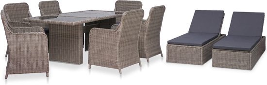 vidaXL 9-delige Tuinset poly rattan bruin