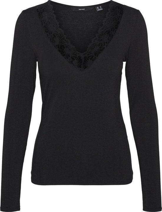 Vero Moda VMROSA LS V-NECK LACE TOP GA JRS - Black - Women's Size M