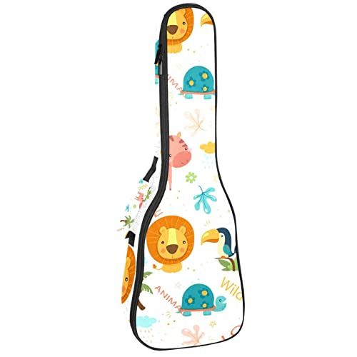 Mersov Concert Ukelele Rugzak, Heavy Duty Ukelele Case Bag met Opslag, Sopraan Concert Tenor Ukelele 10MM Gewatteerde Tas Kleurrijk Wilde Dieren Patroon